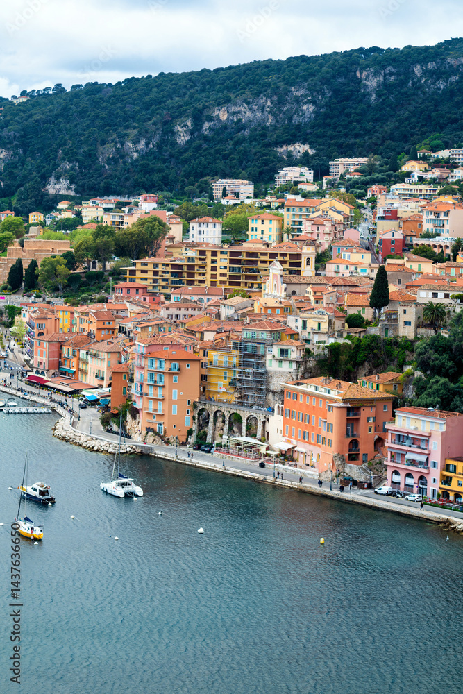 Villefranche sur Mer, France. aerial sea view. Idyllic village and nature
