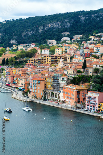 Obraz na płótnie Villefranche sur Mer, France. aerial sea view. Idyllic village and nature w salonie