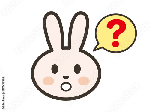 不思議でポカンとした表情のかわいいうさぎさんの顔のイラスト