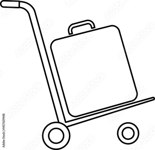 Luggage Cart: A clean, minimal illustration depicts a luggage cart holding a suitcase, ideal for conveying concepts of travel, transportation, and mobility.