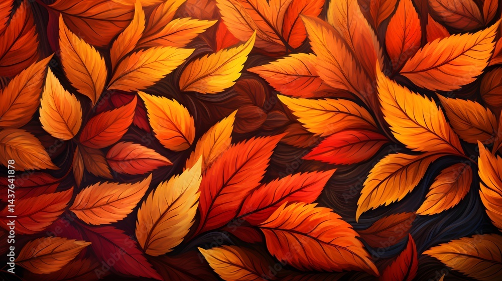 A painting of autumn leaves with a warm, inviting mood A painting of autumn leaves with a warm, inviting mood