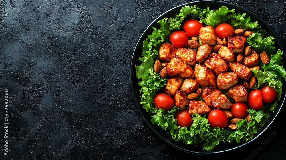 Grilled chicken salad with cherry tomatoes and almonds Grilled chicken salad with cherry tomatoes and almonds