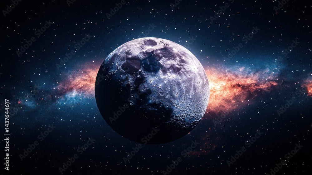 Fototapeta premium Moon, space, galaxy, cosmic, background, artwork, science, fiction, design, wallpaper