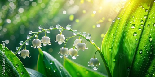Obraz na płótnie Sparkling Dew Drops on Lily of the Valley - Silhouette Photography w salonie