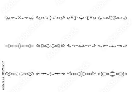 Text delimiters and scroll elements, Graphic underline elements, Vintage divider, vector illustration border