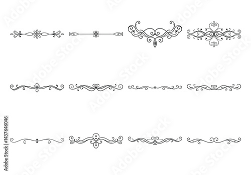 Text delimiters and scroll elements, Graphic underline elements, Vintage divider, vector illustration border