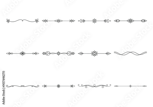 Text delimiters and scroll elements, Graphic underline elements, Vintage divider, vector illustration border