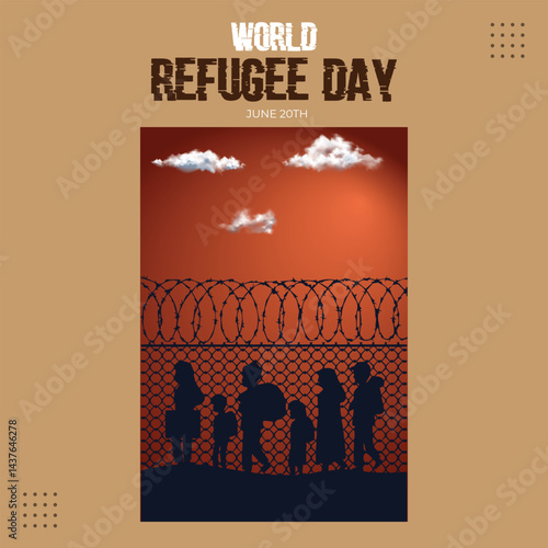 World refugee day background with people walking seek for home