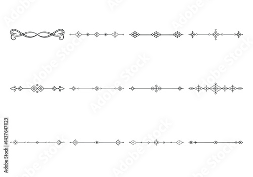 Text delimiters and scroll elements, Graphic underline elements, Vintage divider, vector illustration border