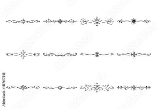 Text delimiters and scroll elements, Graphic underline elements, Vintage divider, vector illustration border