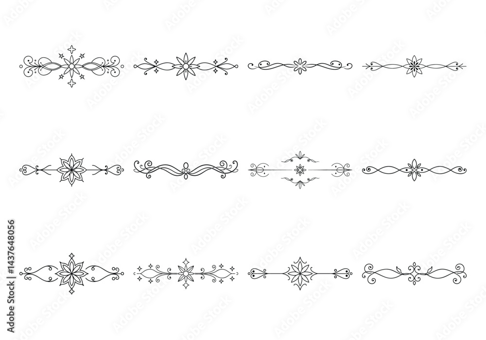 Obraz premium Text delimiters and scroll elements, Graphic underline elements, Vintage divider, vector illustration border
