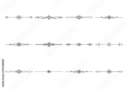 Text delimiters and scroll elements, Graphic underline elements, Vintage divider, vector illustration border