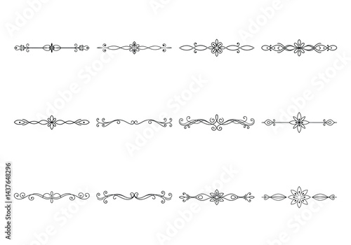 Text delimiters and scroll elements, Graphic underline elements, Vintage divider, vector illustration border