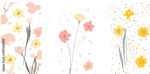 Design banner frame flower Spring background with beautiful. Vector, Wedding Invitation, floral invite thanks you, rsvp modern, watercolor flower background