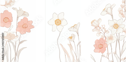 Nature of flower in garden using as cover page background, Vector, Watercolor invitation design with pink, yellow garden roses, wildflowers, natural flora wallpaper or template brochure landing page d