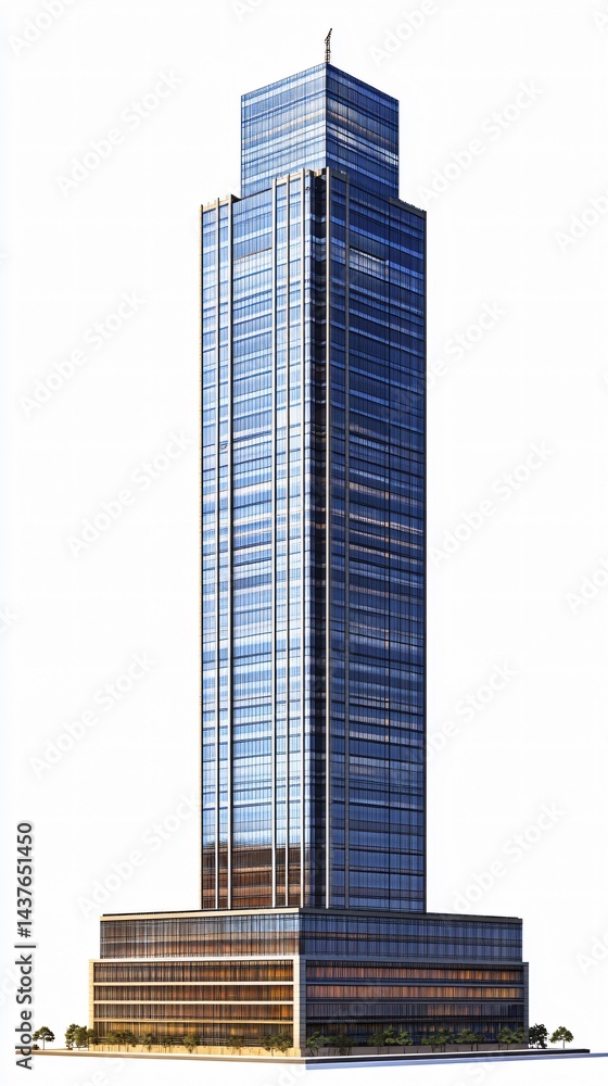 Obraz premium Modern Glass Skyscraper, Isolated Architecture Render for Urban Planning Visualization