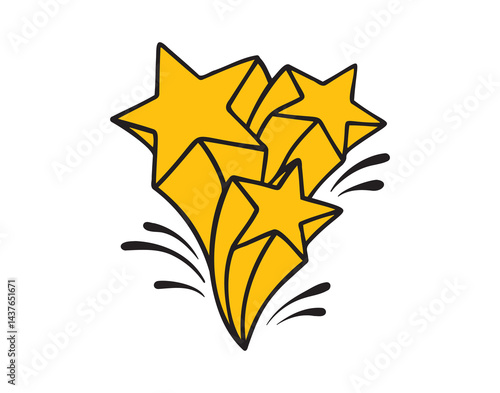 yellow cartoon shooting stars icon doodle hand drawn. shooting stars line drawing clipart symbol
