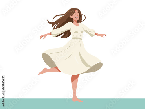 happy teenage girl cartoon character dancing having fun feeling positive background clipart