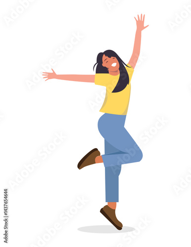 happy teenage girl cartoon character dancing having fun feeling positive background clipart