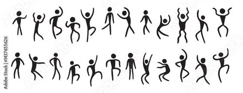 people figures african tribe hand drawn dancing people silhouette. primitive naive style of art. set of doodle people move.