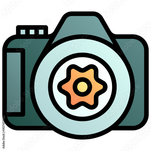 Photo camera. Editable vector icon, coloured with outlined stroke.