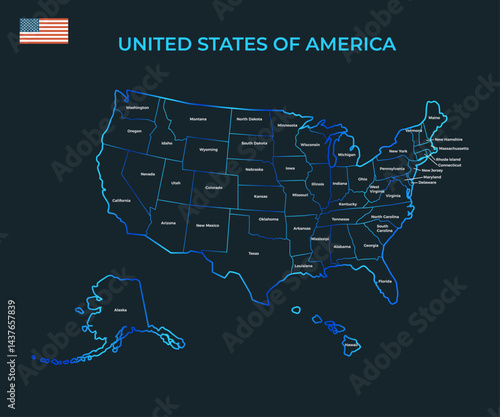 Modern Neon Light USA Map Design