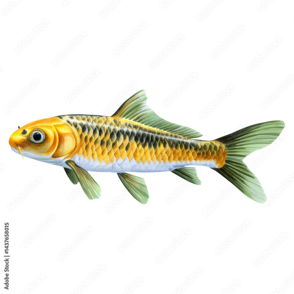 Fototapeta premium Realistic Goldfish Swimming Gracefully in Clear Water Background, isolated on transparent background.