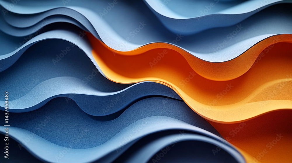 Abstract wavy background with blue and orange overlapping layers. Abstract wavy background with blue and orange overlapping layers.