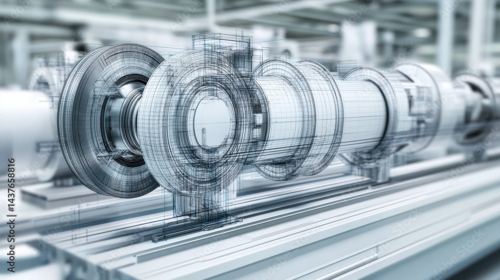 Detailed Wireframe of Industrial Shaft in a High-Tech Manufacturing Environment Detailed Wireframe of Industrial Shaft in a High-Tech Manufacturing Environment