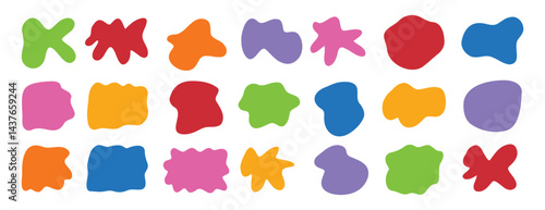 Organic shape abstract colorful isolated elements set. irregular round blot form graphic shape collection