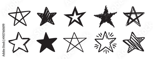 stars painted by hand doodle hand drawn icon set. Outline drawing stars painted by hand line clipart symbol collection
