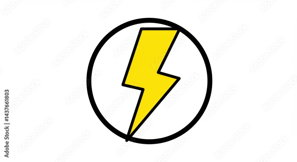 Yellow lightning bolt inside a white circle with a thick black border on a white background Yellow lightning bolt inside a white circle with a thick black border on a white background