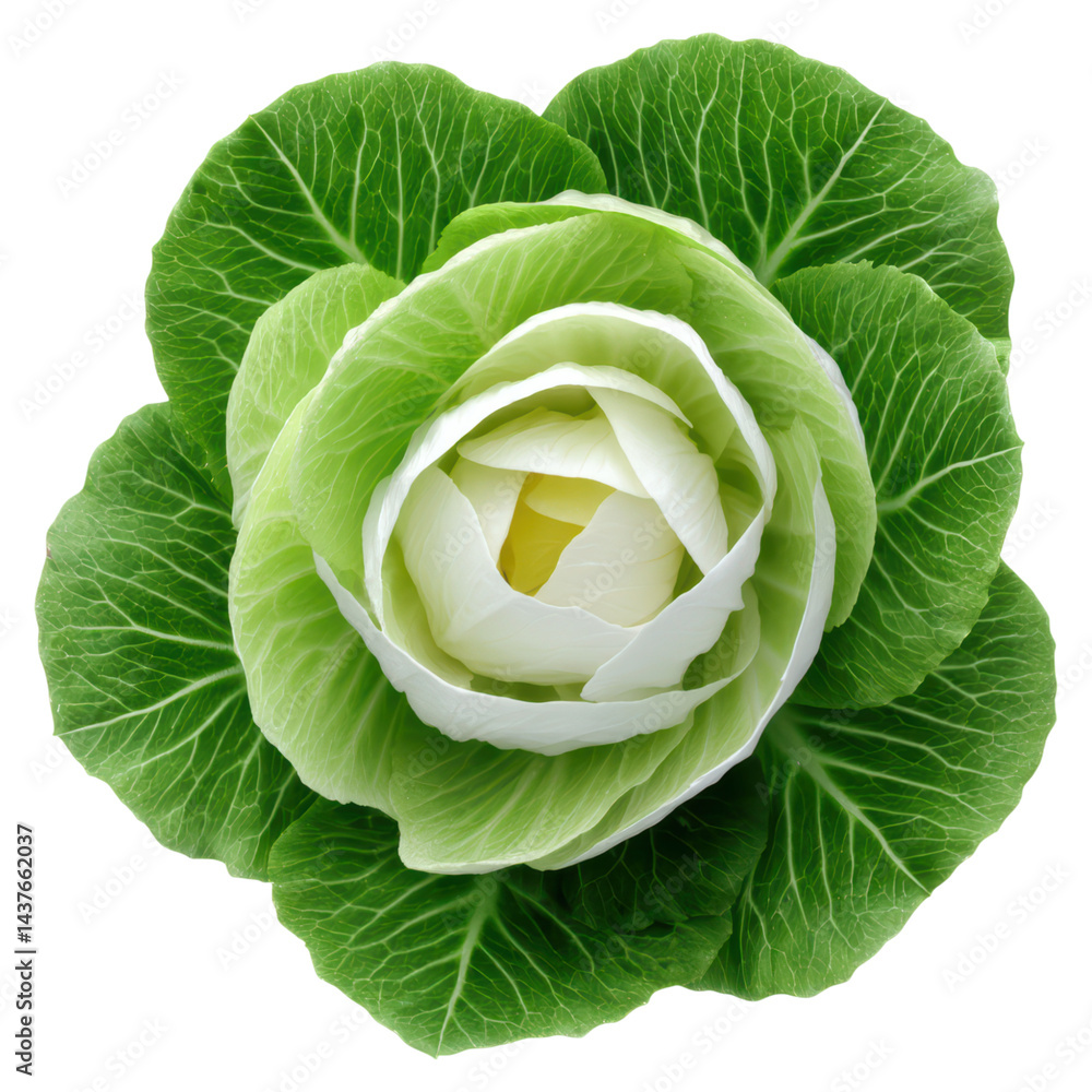 Fototapeta premium Fresh Green Cabbage with Leafy Layers in Bright Natural Light, isolated on transparent background.