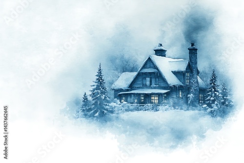 Wallpaper Mural Snowy cabin nestled in a winter wonderland, glowing windows Torontodigital.ca