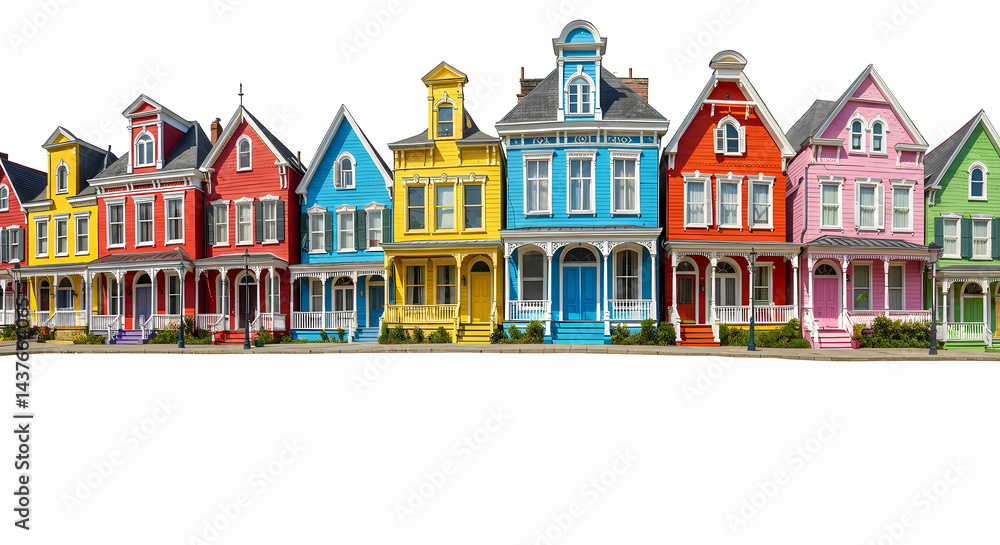 Fototapeta premium Colorful Victorian Houses Row Charming Street Photography