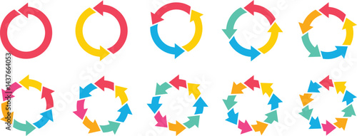 Pie chart into an arrow ring chart. Circle arrows infographic. Pie Chart And Arrows. Pie chart circular diagrams with arrows. Circle diagram collection with sections or parts. Pie chart set