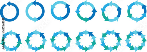Pie chart circular diagrams with arrows. Colorful diagram collection with 2,3,4,5,6 sections or steps. Circle icons for infographic. Pie chart into an arrow ring chart.