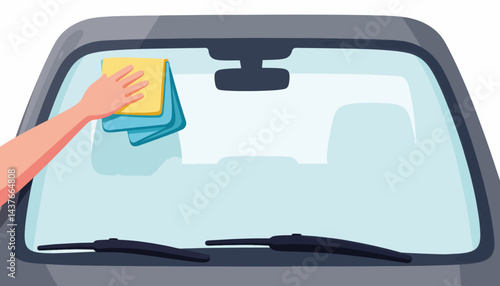 Cleaning car windshield with microfiber cloth, clarity and maintenance