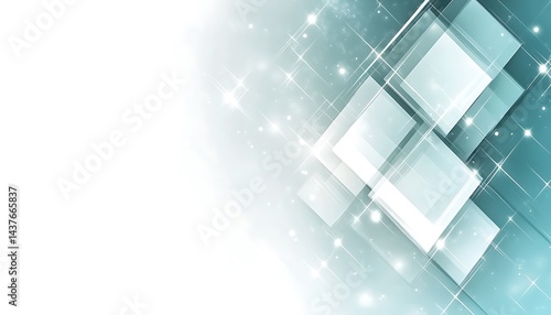Abstract teal and white geometric design with sparkle