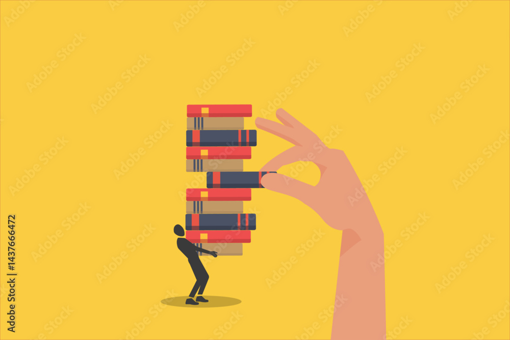 Fototapeta premium Big hand Putting book a stacks