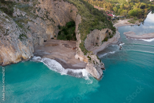 Drone view of Mingardo beach, Arco naturale, Cilento naional park