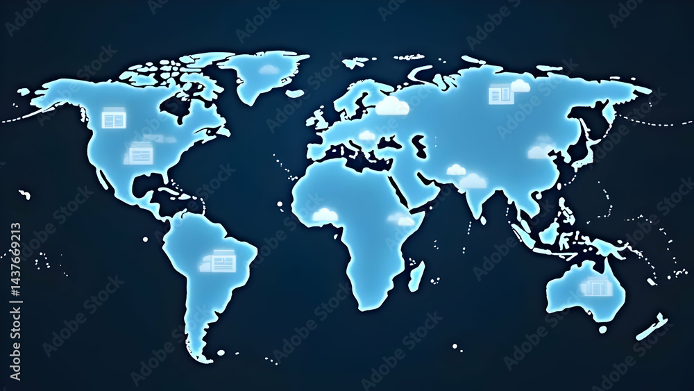 Naklejka premium Cloud Service Network Expanding Globally with Key Entry Icons