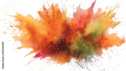 Vibrant Holi color powder explosion with pink, Brushed Painted Abstract Background. Brush stroked painting. Particle Explosion: A cloud of colorful particles exploding outward, 
