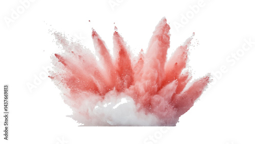 Dry Soil explosion with dirt and cloud smoke. Pink powder exploding with transparent background for easy integration, pink sand and powder with splashes of light pink in Stock,