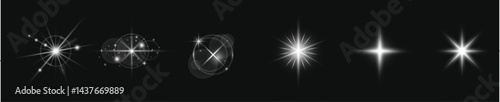 A digital pic with a black background flaunts five rad, glowing white light effects. Starting from the left, there's a wild burst of light with a bunch of bright