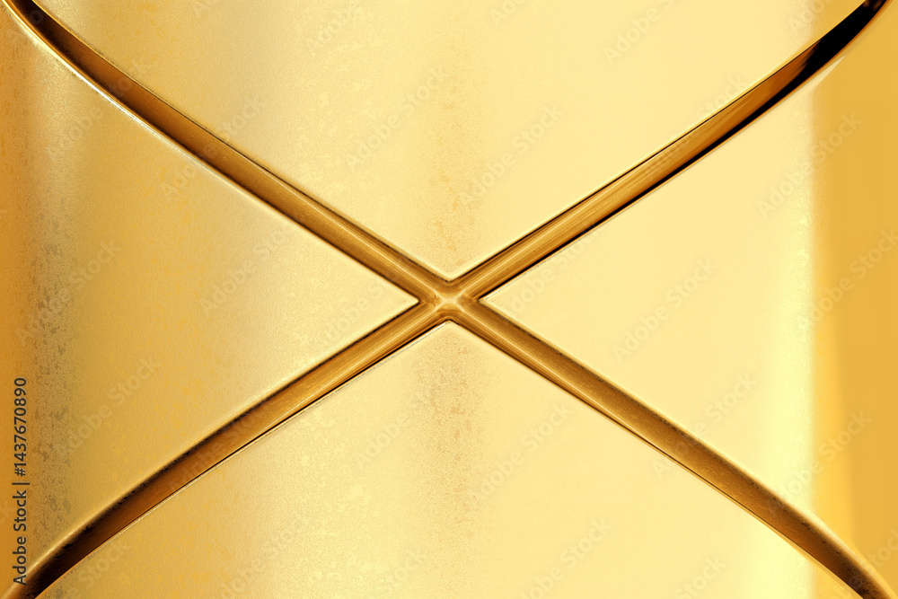 Abstract gold surface with intersecting embossed lines forming cross. Luxurious and minimal, ideal for high end product design, fashion elements, elegant backdrops