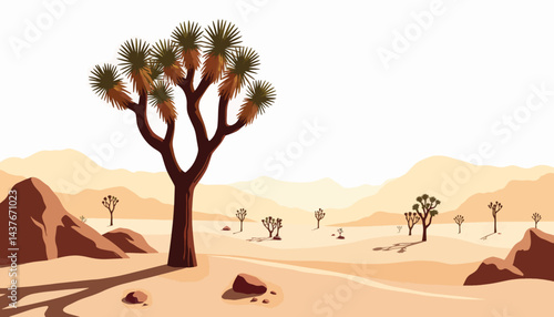 Joshua Tree in Coachella Valley under bright midday sun, desert serenity
