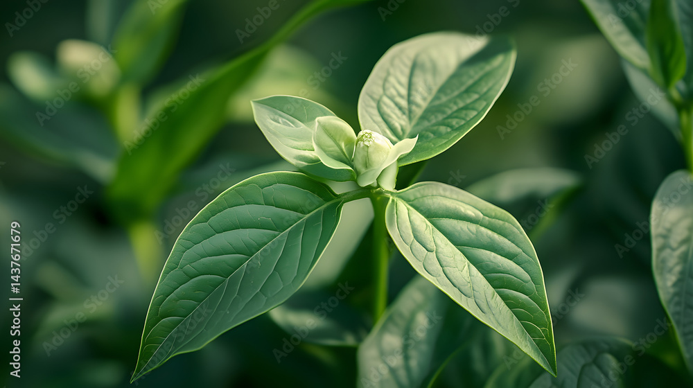 A close up of green leaves with a few small green flowers A close up of green leaves with a few small green flowers