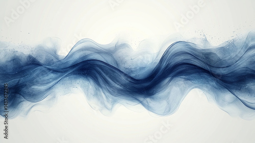 Abstract blue flowing smoke or ink waves on white background.