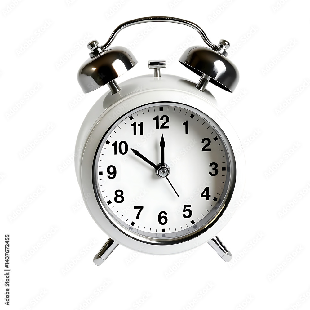 White Retro Alarm Clock with Silver Bells White Retro Alarm Clock with Silver Bells